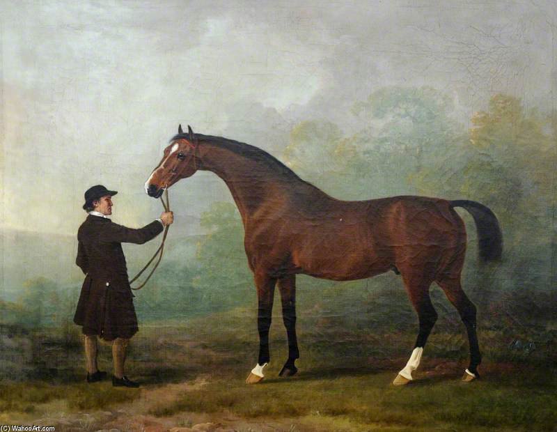 'jason', A Bay Racehorse, With A Groom In A Landscape — Sawrey Gilpin