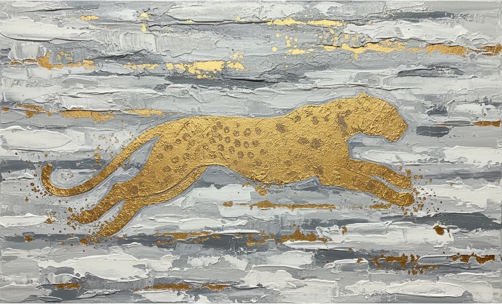 Gilded Velocity: A Monolithic Study Of Motion In Gold And Charcoal Impasto — Christian Noiret