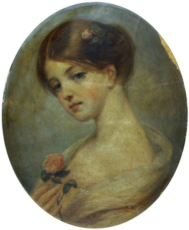 Portrait Of A Girl Holding A Rose — Pierre Joseph Dedreux Dorcy