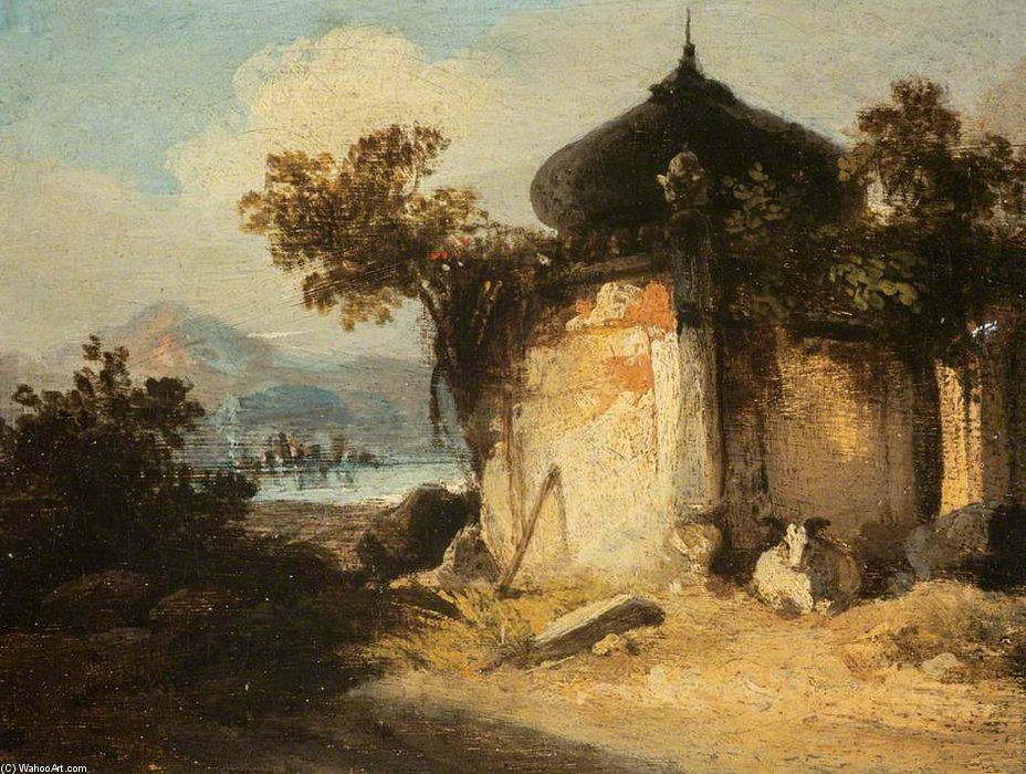 Bengal Landscape With A Hindu Shrine Or Tomb — George Chinnery