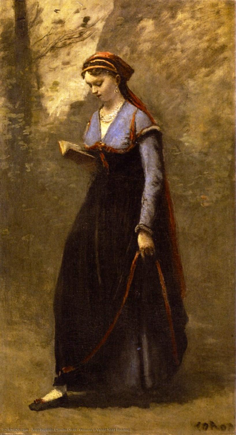 Woman In Velvet Skirt Reading — カミーユ・コロー
