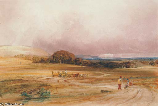 An Extensive Landscape With A Hay-cart And Figures In The Foreground — Anthony Vandyke Copley Fielding