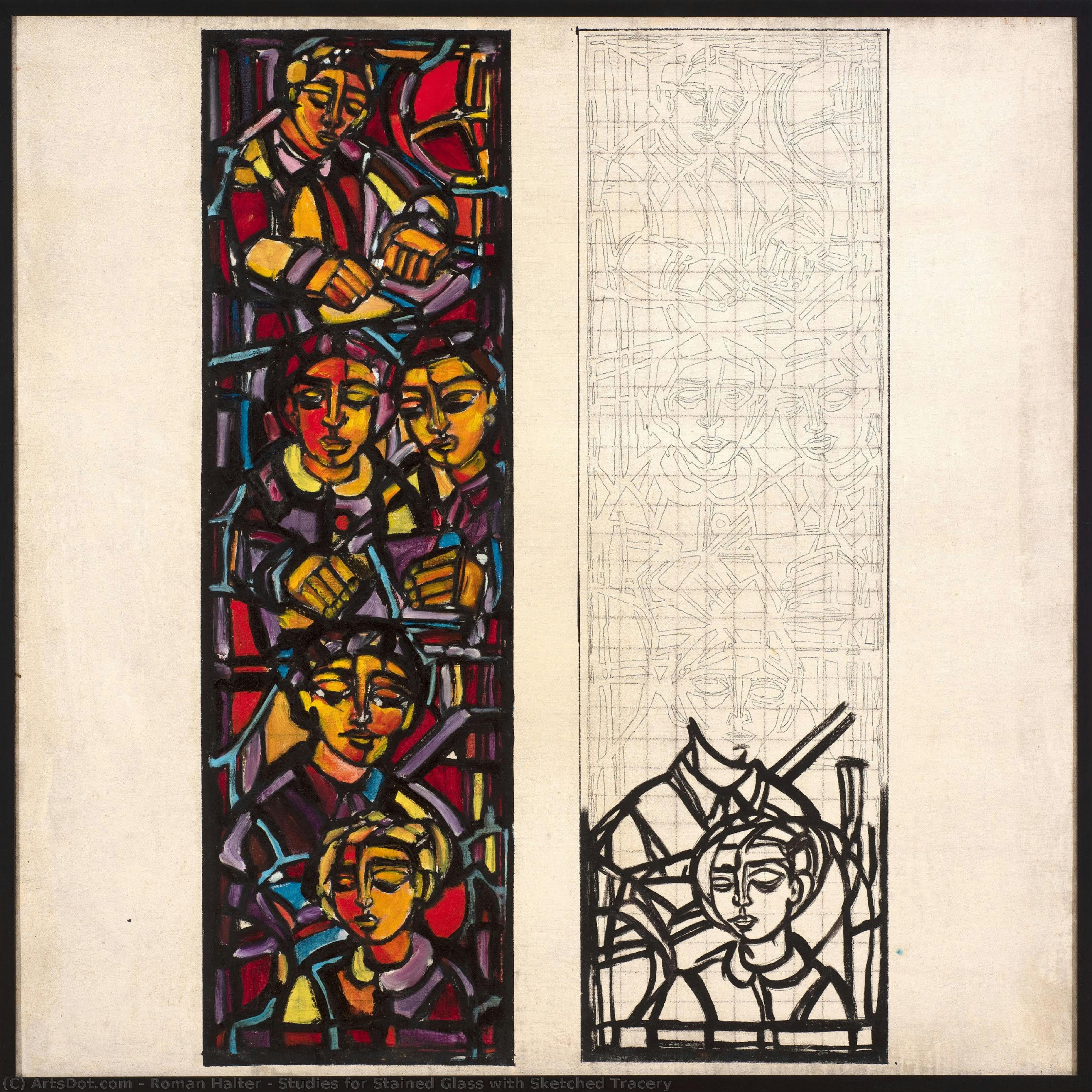 Studies For Stained Glass With Sketched Tracery — Roman Halter