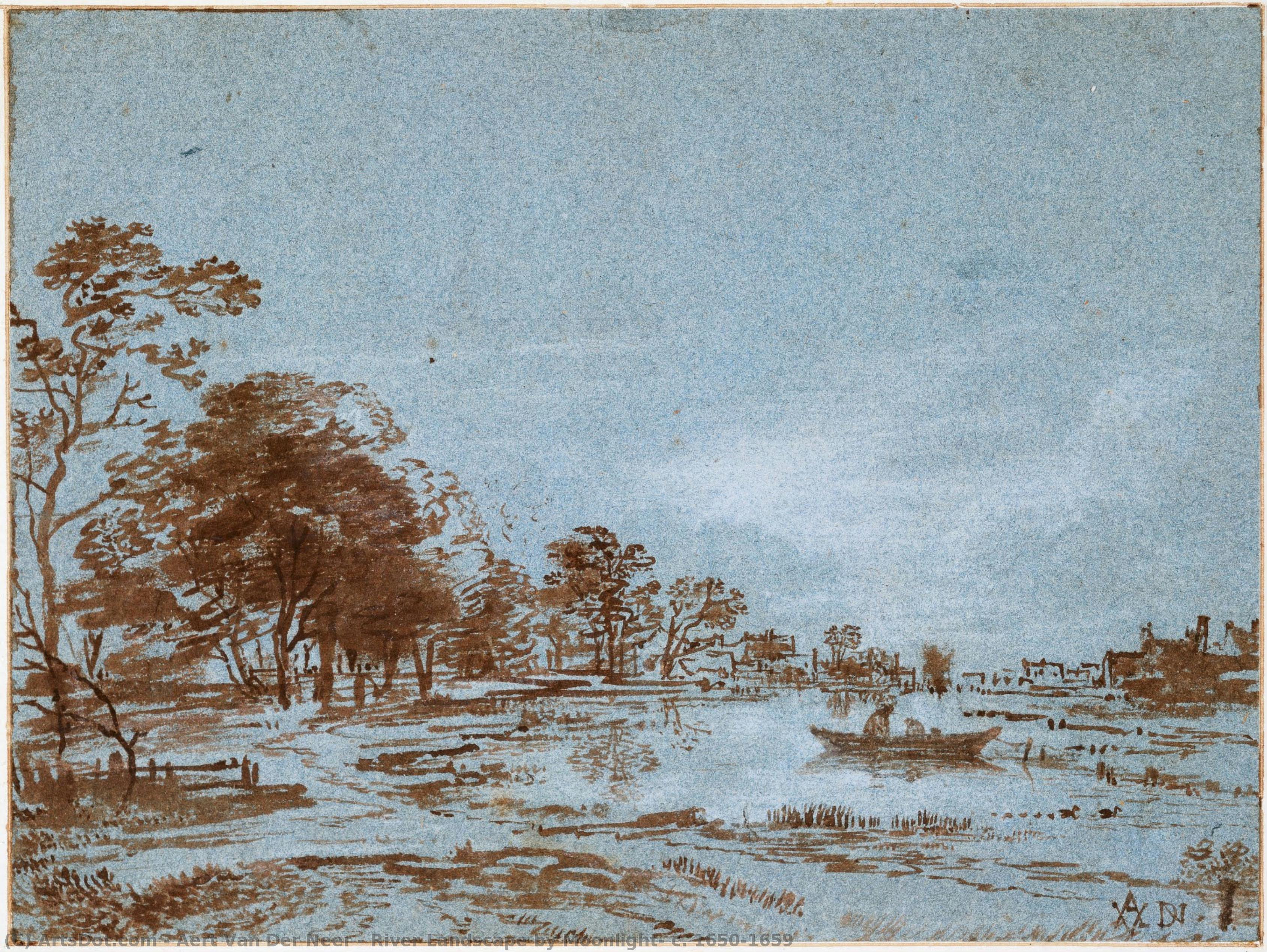 Flusslandschaft Bei Mondschein, Ca. 1650-1659 — Aert Van Der Neer
