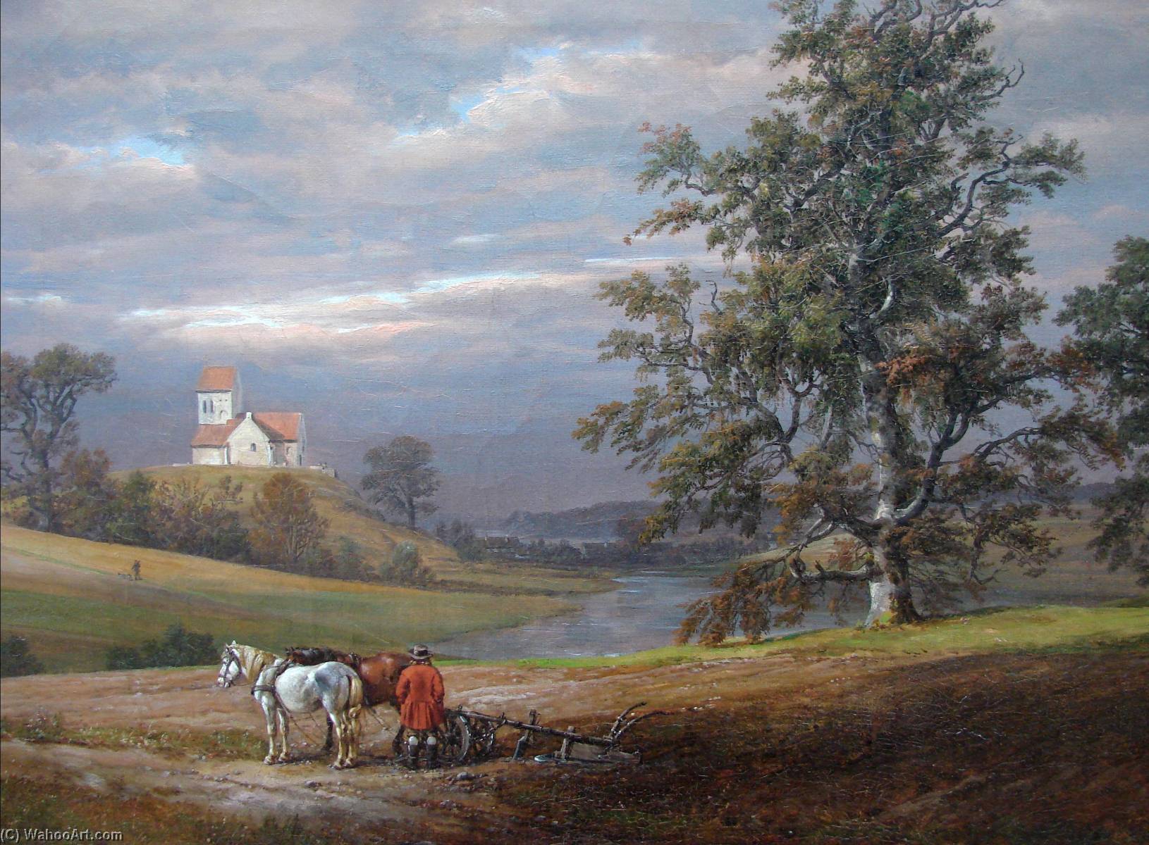 Landskab Fra Pedersborg Nær Sorø. Pedersborg Kirke — Johan Christian Claussen Dahl