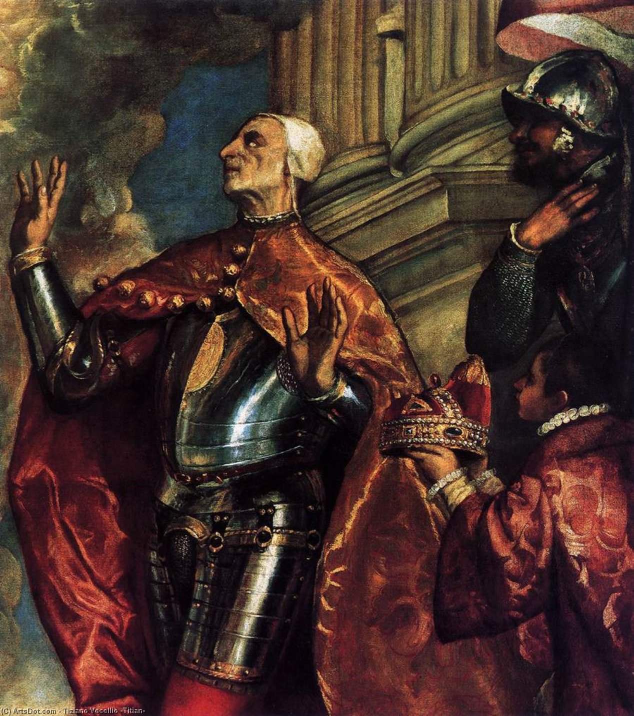 Doge Antonio Grimani Kneeling Before The Faith (detail) — Titian