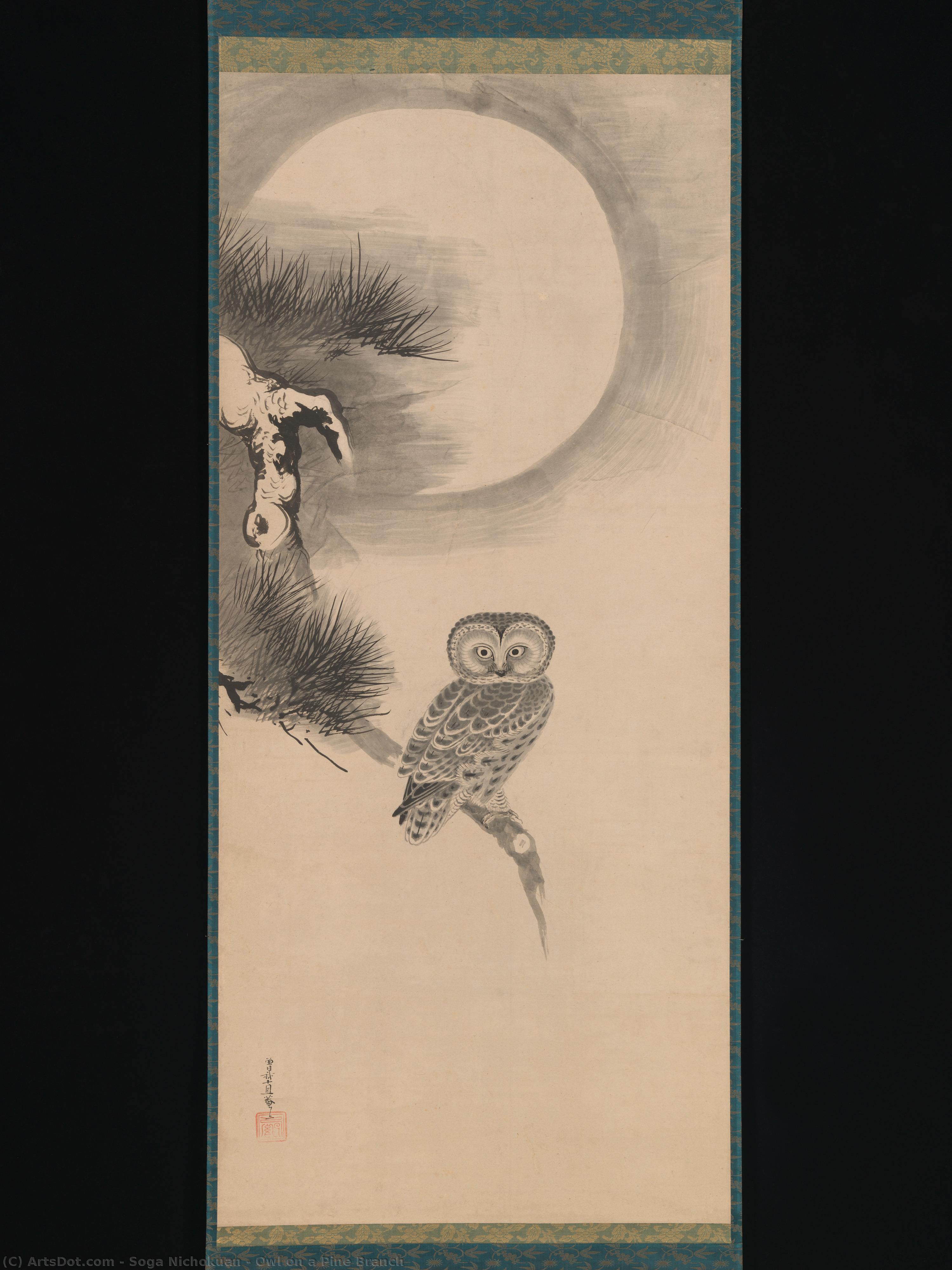 Owl On A Pine Branch — Soga Nichokuan