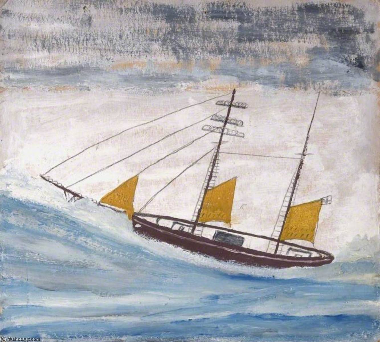 Fishing Boat With Two Masts And Yellow Sails — Alfred Wallis