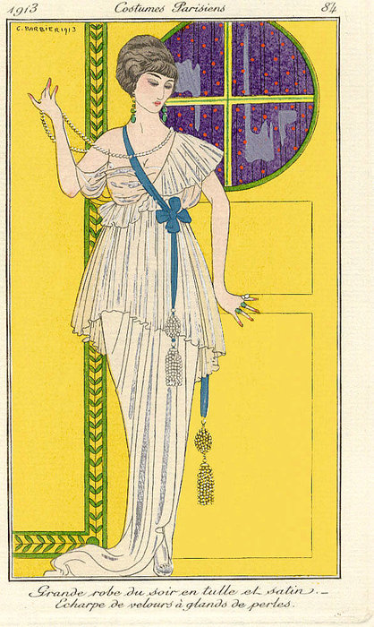 Grande Robe Du Soir En Tulle Et Satin — Georges Barbier