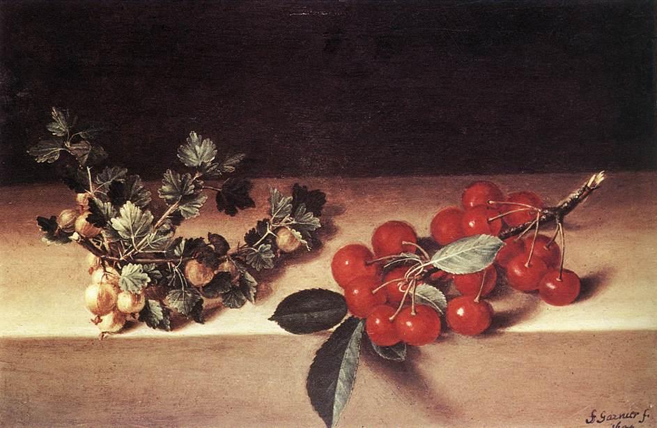 Cherries And Gooseberries On A Table — Marie Joseph François Garnier