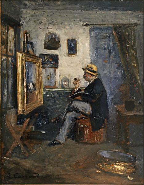 Atelier De Carrand Autoportrait À La Pipe Devant Son Chevalet — Carrand Louis Hilaire