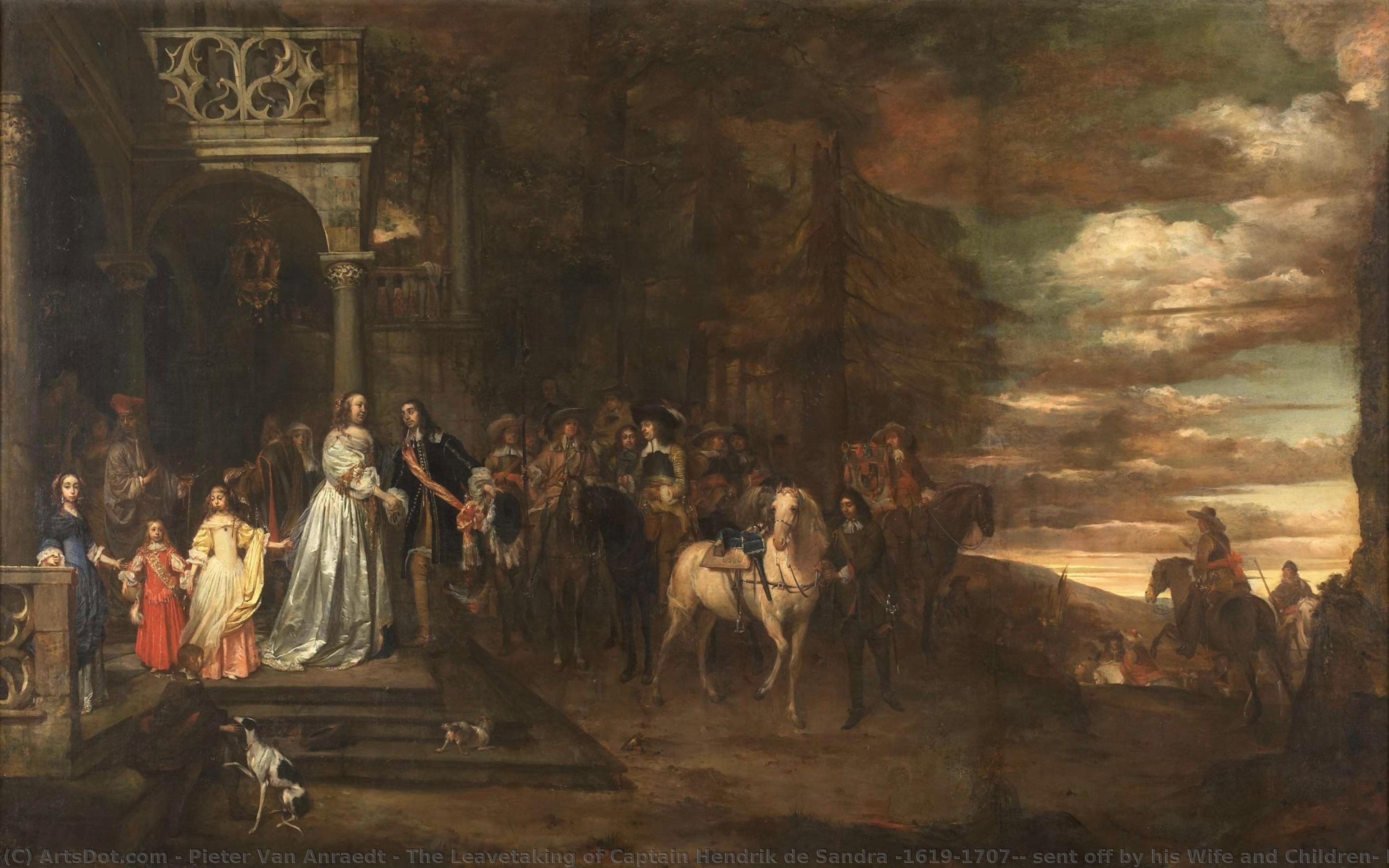 The Leavetaking Of Captain Hendrik De Sandra (1619-1707), Sent Off By His Wife And Children, Pieter Van Anraedt, 1661 — Pieter Van Anraedt