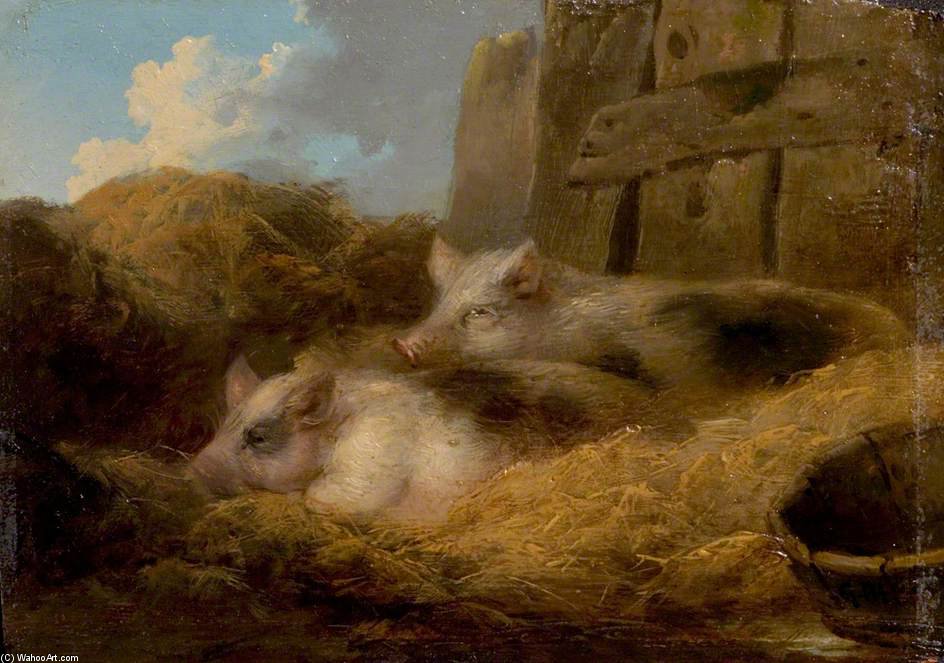 Two Pigs In Straw (barn With Pigs) — ジョージ・モアランド