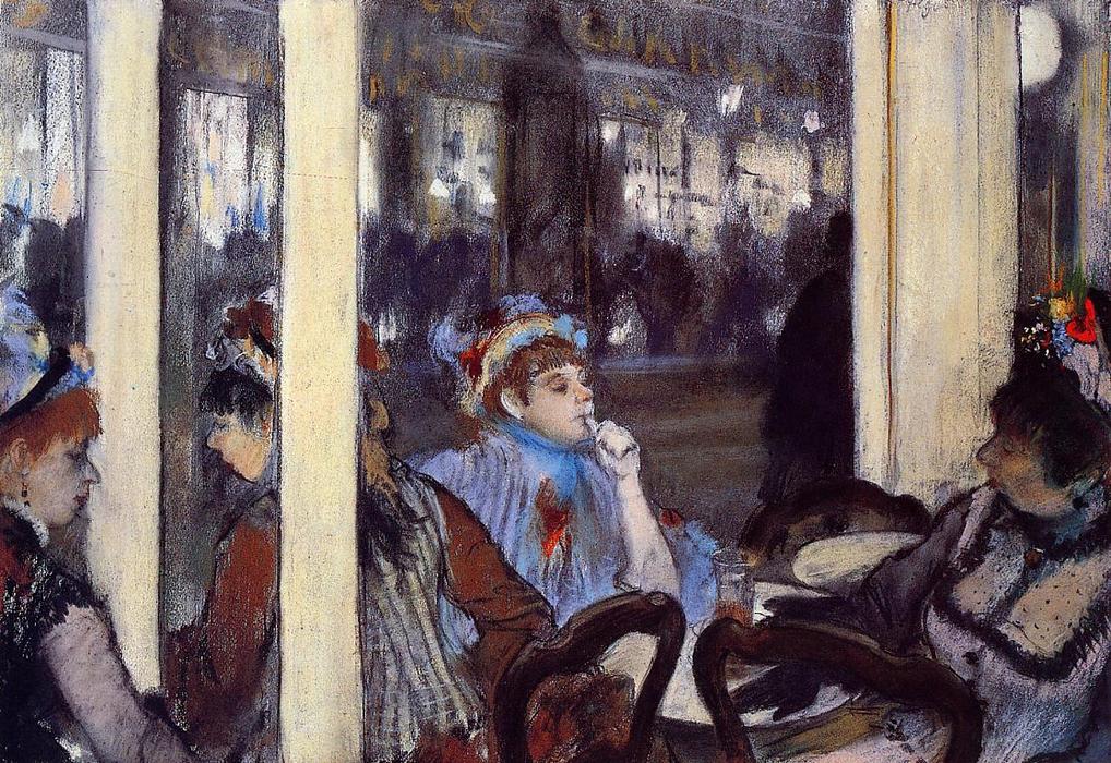Women On A Cafe Terrace In The Evening — Edgar Degas