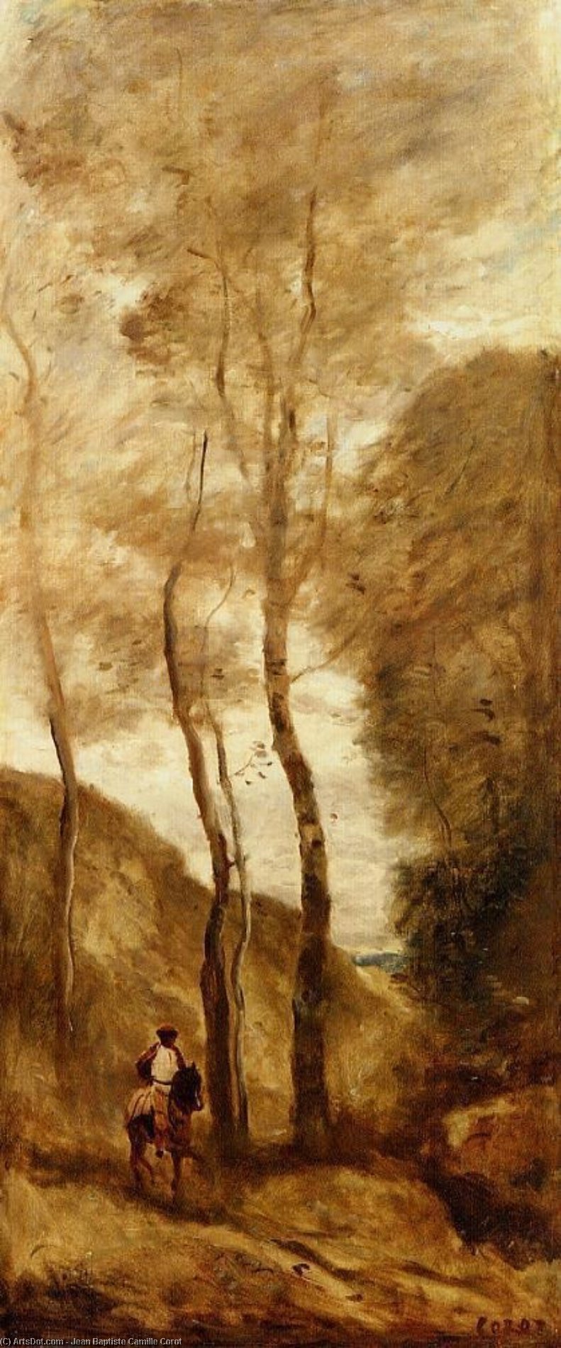 Pferd Und Reiter In Einer Schlucht — Jean-baptiste-camille Corot