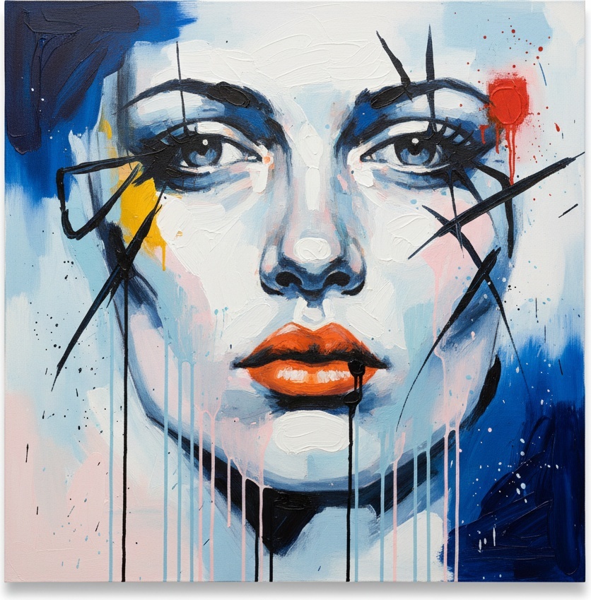 Fragmented Soul In Cobalt And Crimson: A Singular Study Of Abstracted Human Emotion — Christian Noiret