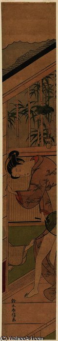 Man Reaching Out To Tug At A Woman's Kimono — Suzuki Harunobu