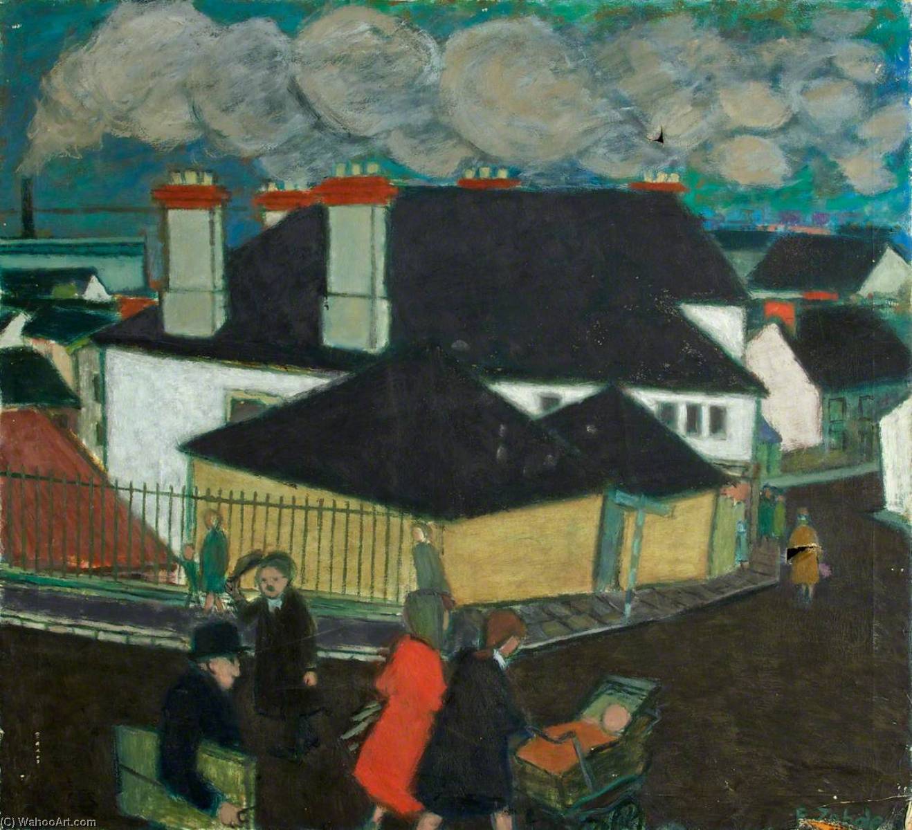 Figures With A Pram In A Street, Ystrad, C.1948–1950 — Ernest Zobole