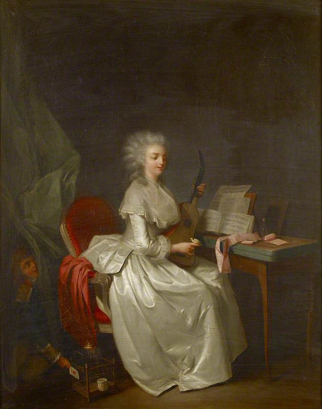 A Young Woman Playing The Guitar With A Songbird On Her Hand — Louis Léopold Boilly