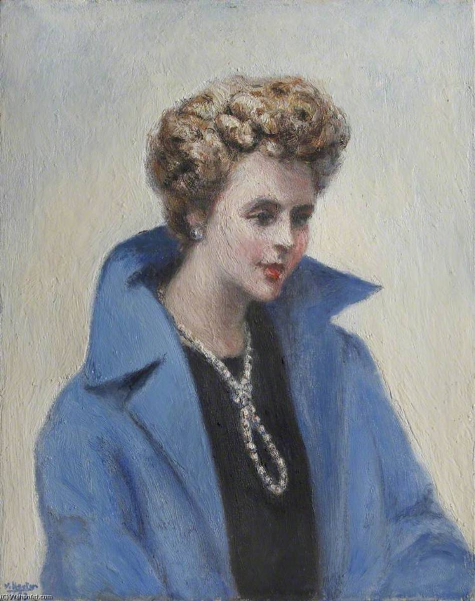 Portrait Of A Lady In A Blue Coat With Pearls — Georges Van Houten