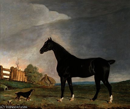 A Dark Bay Horse And A Terrier In A Landscape — Edwin Cooper