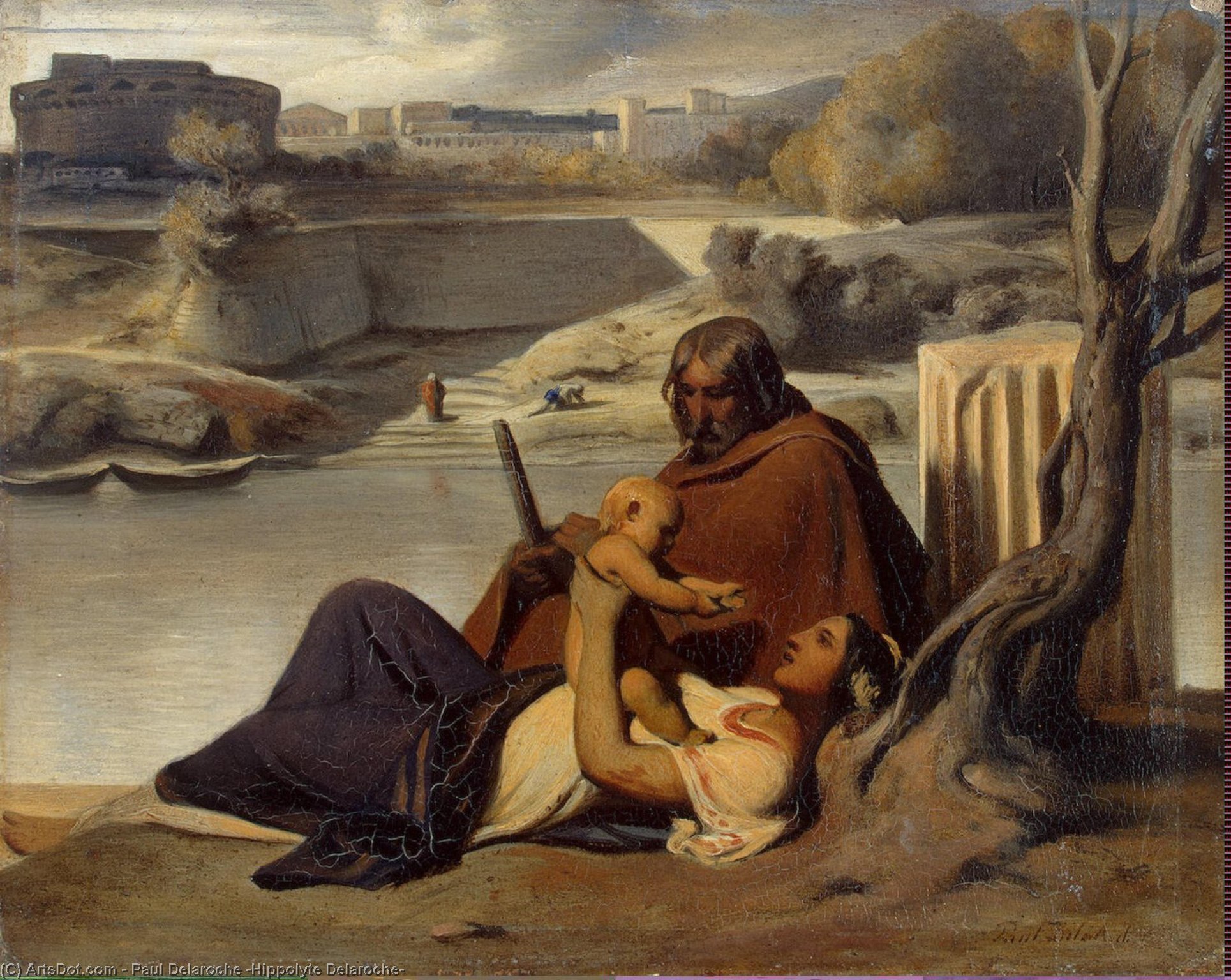 Resting On The Banks Of The Tiber — Hippolyte-paul Delaroche