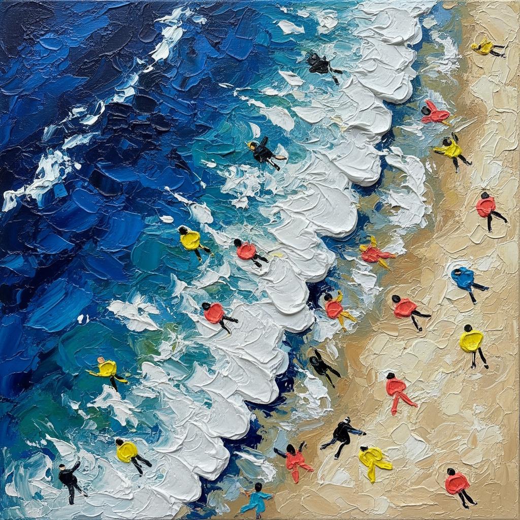 Ephemeral Tide: An Abstracted Symphony Of Cobalt Waves And Primordial Shoreline — David Moreau
