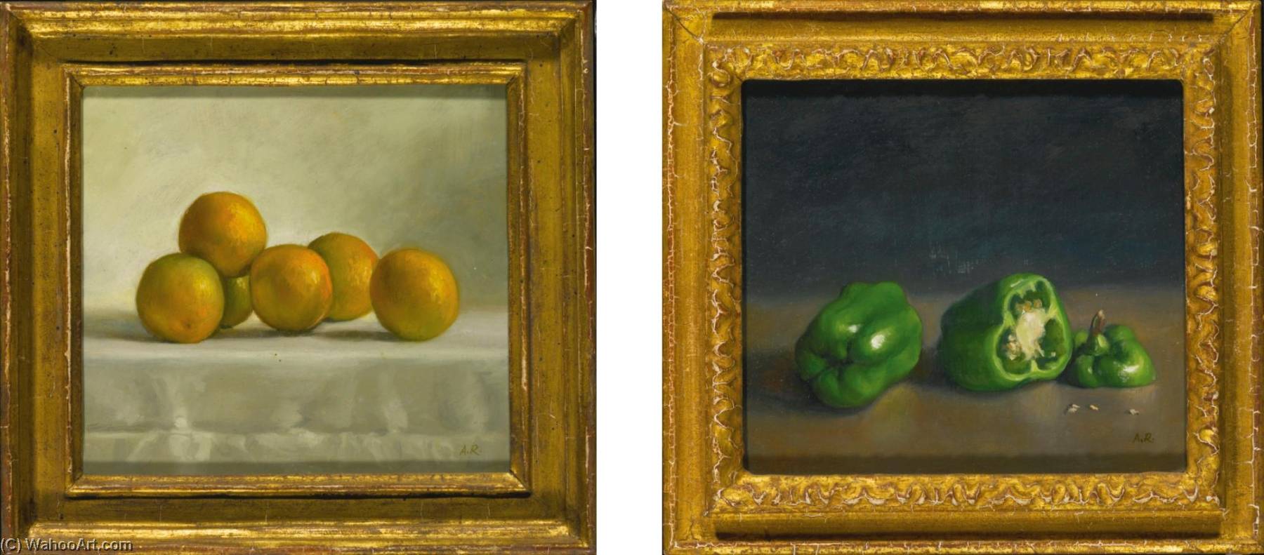 Green Peppers And Oranges Two Paintings — Alvin Ross