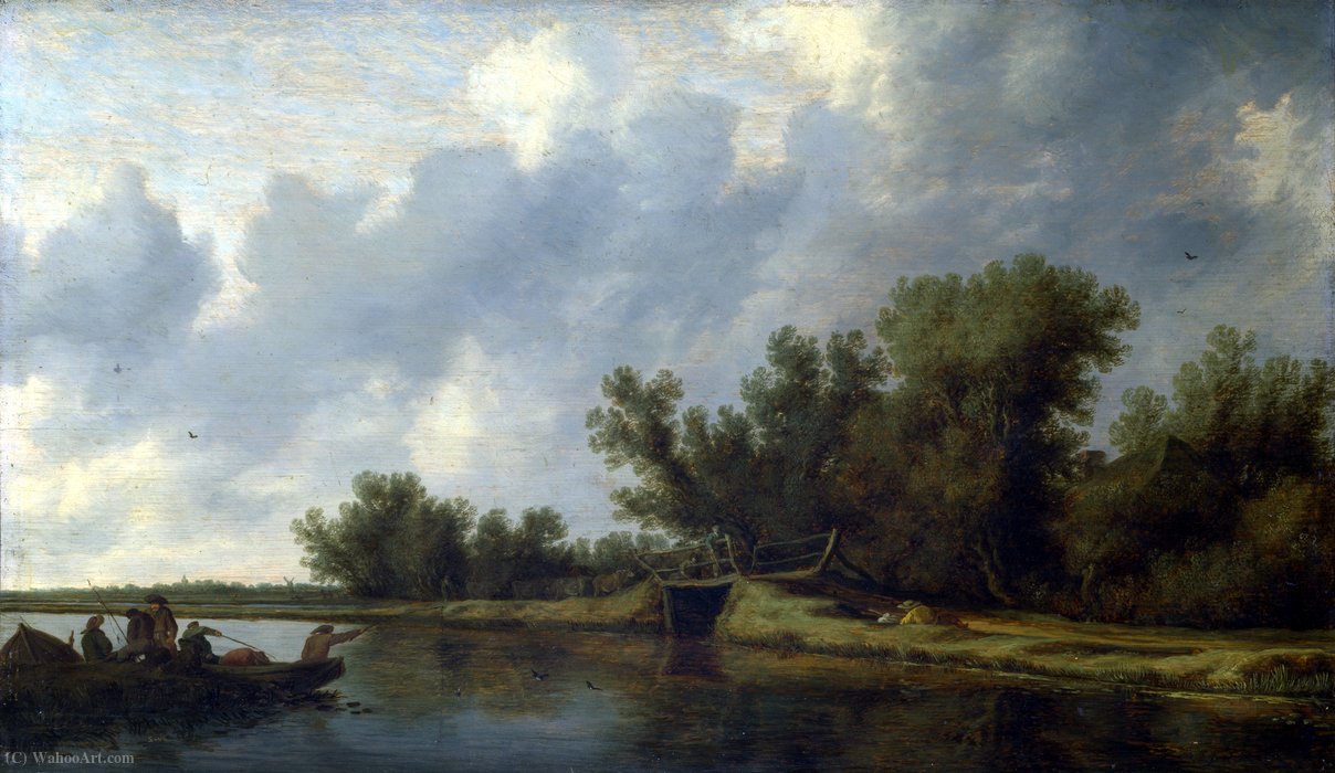 A River Landscape With Fishermen — Salomon Van Ruysdael