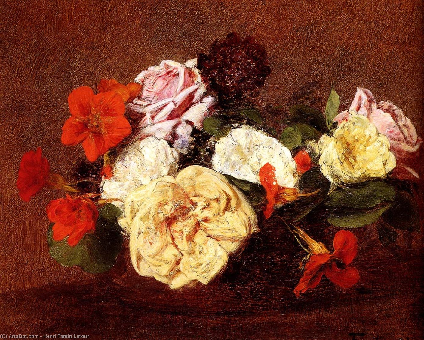Bouquet Of Roses And Nasturtiums — Henri Fantin-latour
