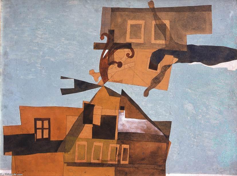 Houses At Szentendre With Crucifix — Lajos Vajda