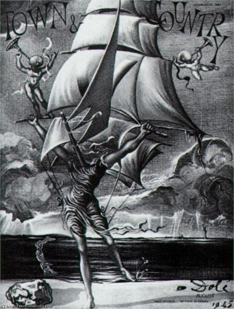 Victoria - Mujer Transformándose En Un Barco Con Ángeles, 1945 — Salvador Dalí