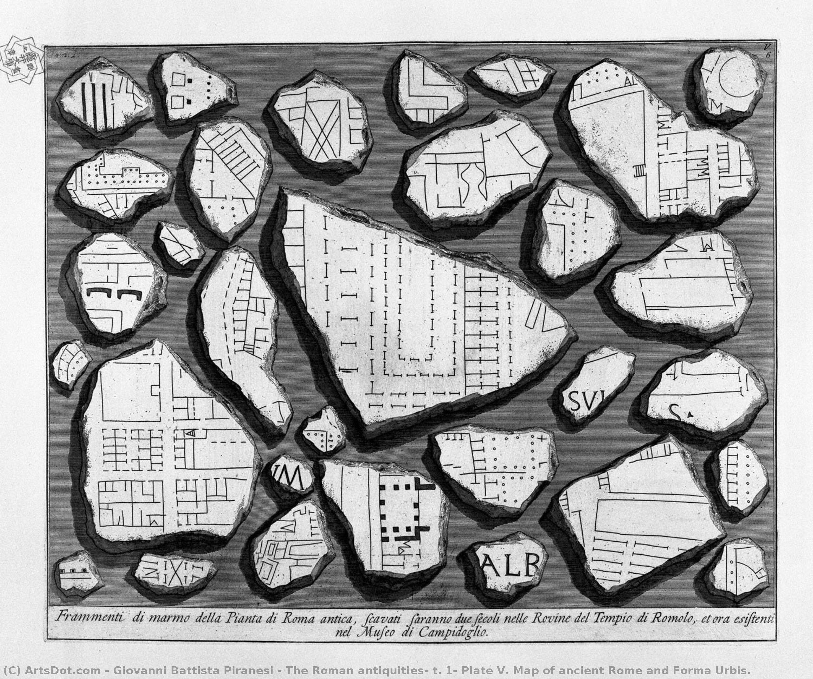 The Roman Antiquities, T. 1, Plate V. Map Of Ancient Rome And Forma Urbis. — Giovanni Battista Piranesi