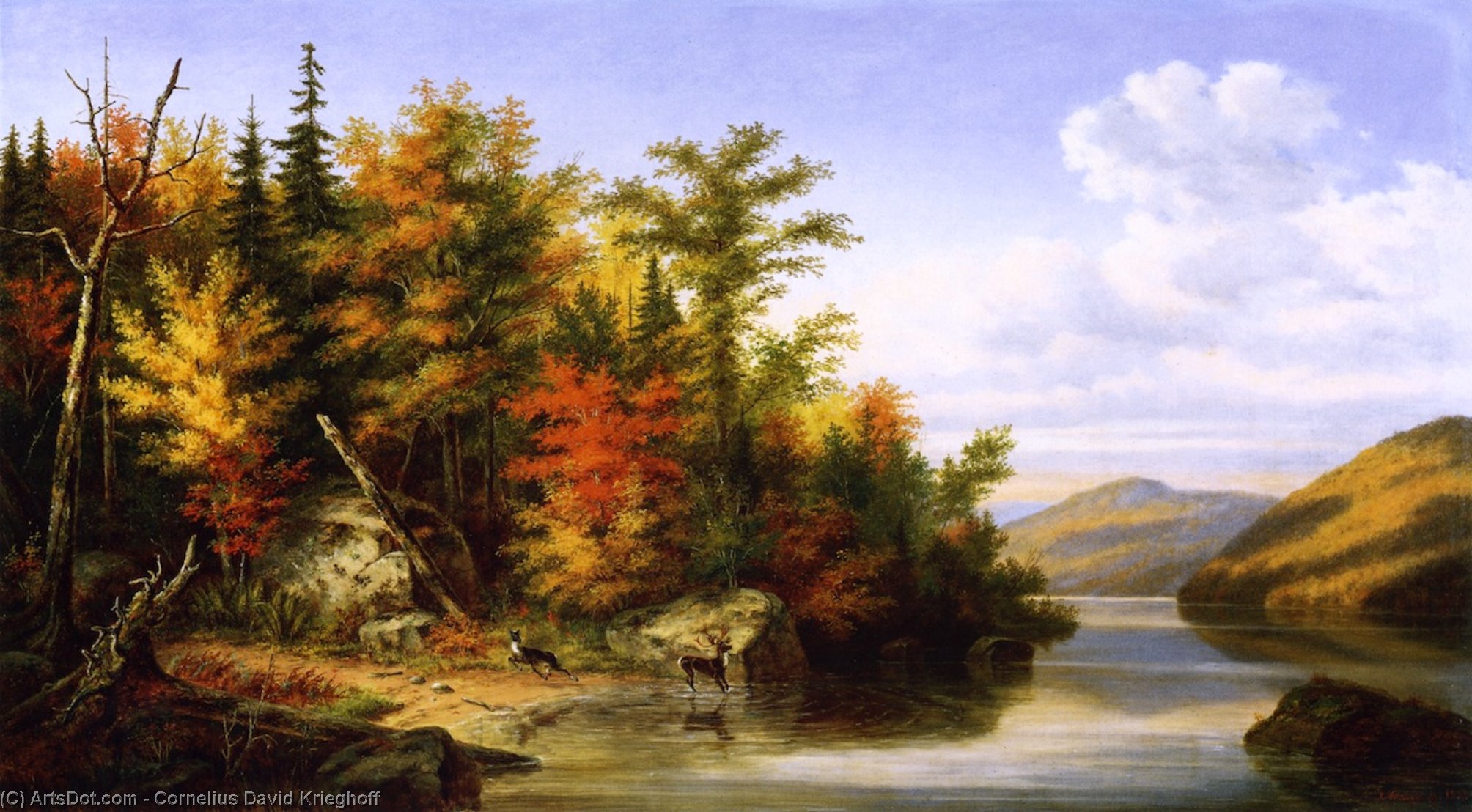 Landscape With Deer And Doe — Корнелиус Давид Криехоф