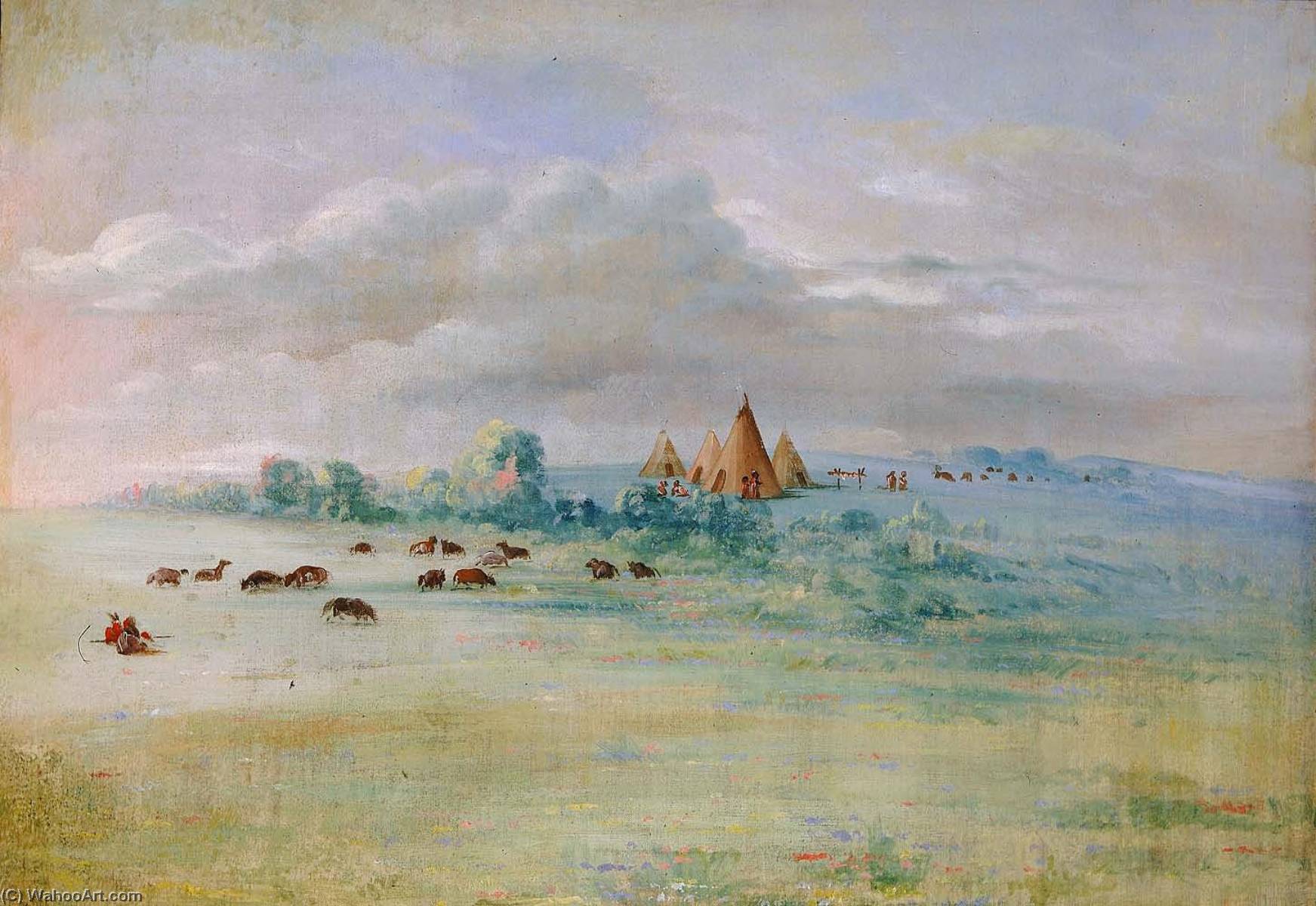 Sioux Village, Lake Calhoun, Near Fort Snelling — George Catlin