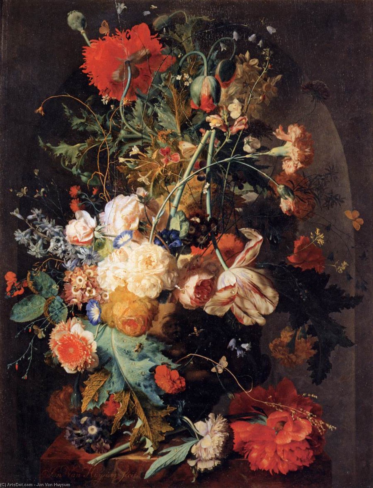 Vase Of Flowers In A Niche — Јан Ван Хујсум