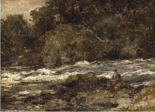 An Angler On The Bank Of A Rocky River — William Stewart Macgeorge