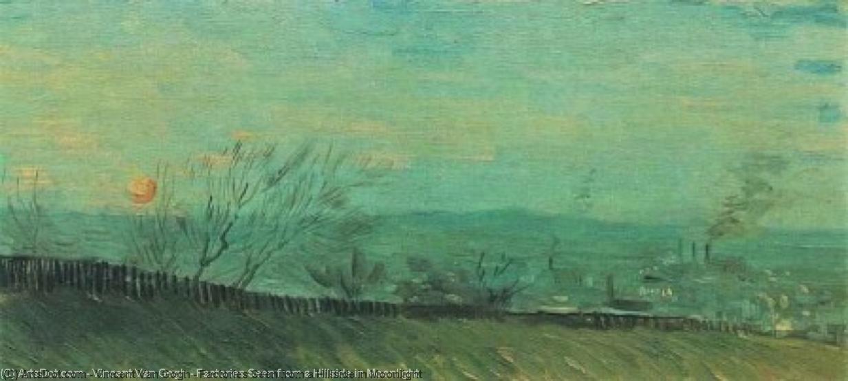 Factories Seen From A Hillside In Moonlight — Vincent Willem Van Gogh