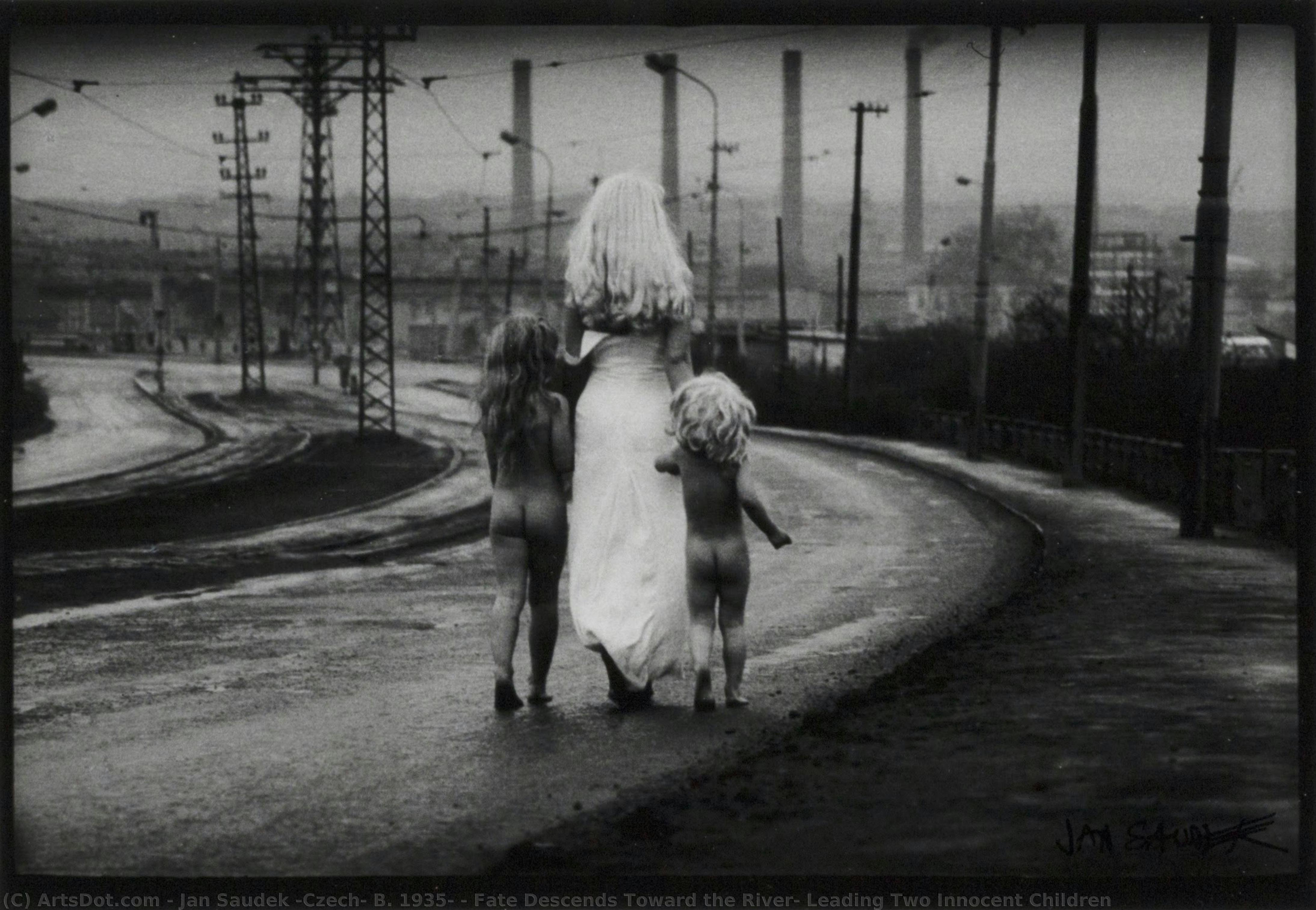 Fate Descends Toward The River, Leading Two Innocent Children — Jan Saudek