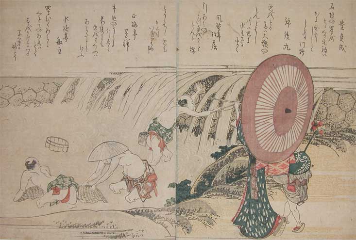 Fishing At Basin Of Waterfalls — Katsushika Hokusai