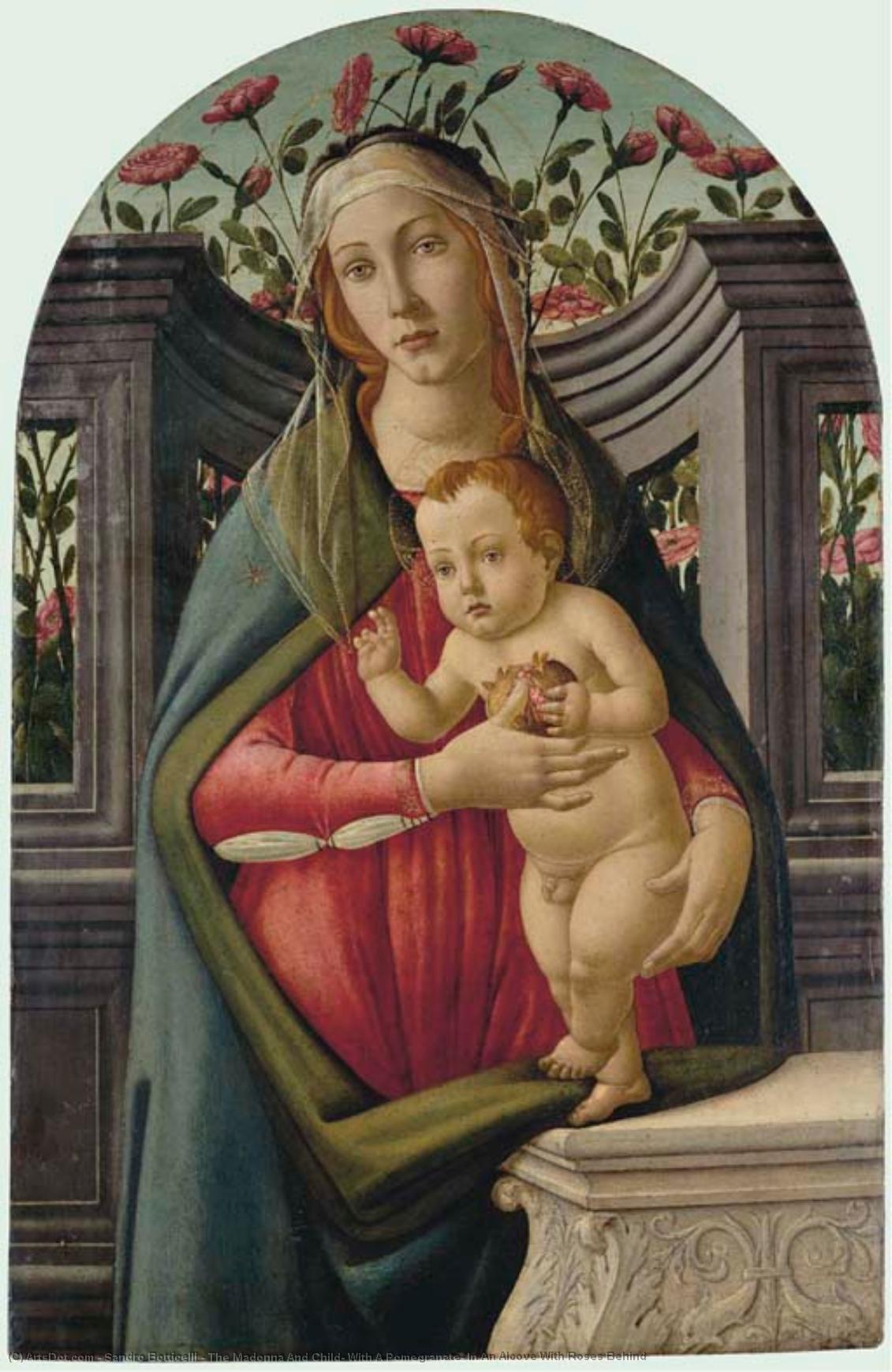 The Madonna And Child, With A Pomegranate, In An Alcove With Roses Behind — Sandro Botticelli