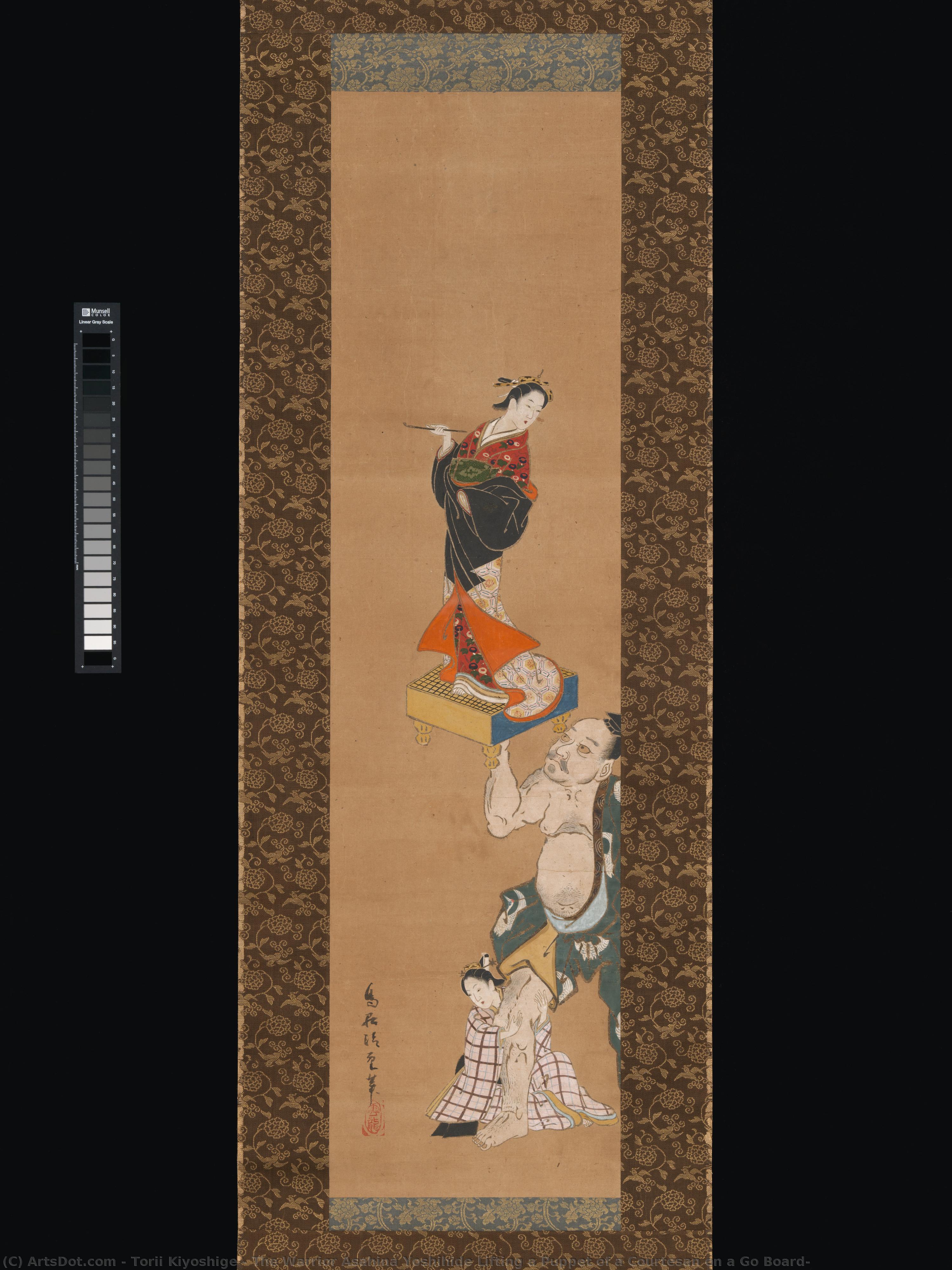 The Warrior Asahina Yoshihide Lifting A Puppet Of A Courtesan On A Go Board — Torii Kiyoshige