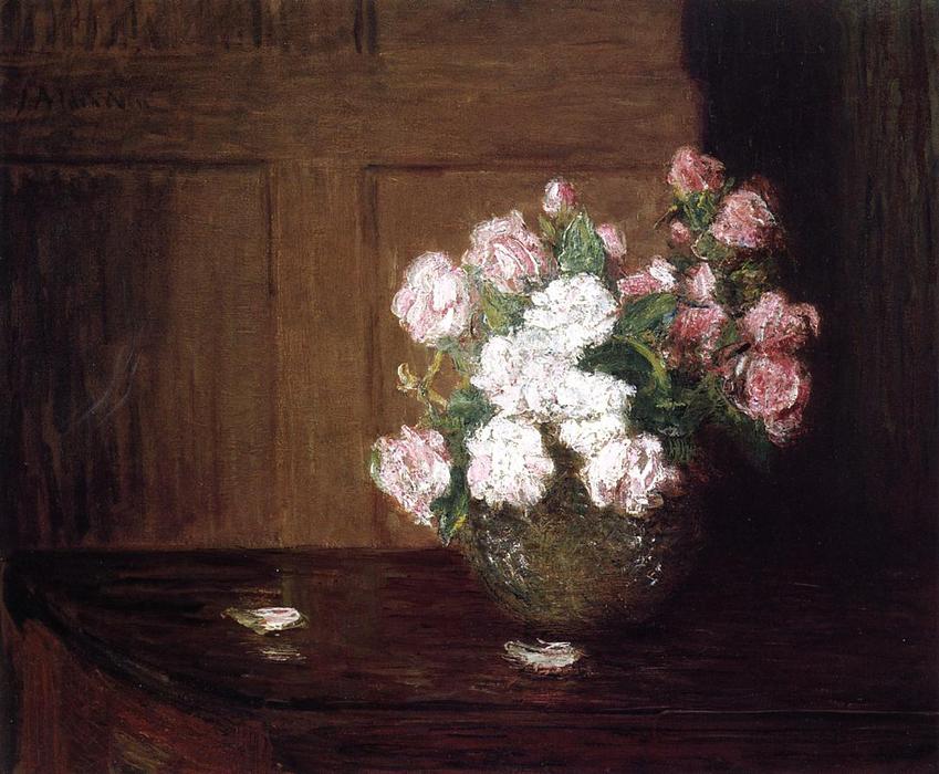Roses In A Silver Bowl On A Mahogany Table — Julian Alden Weir