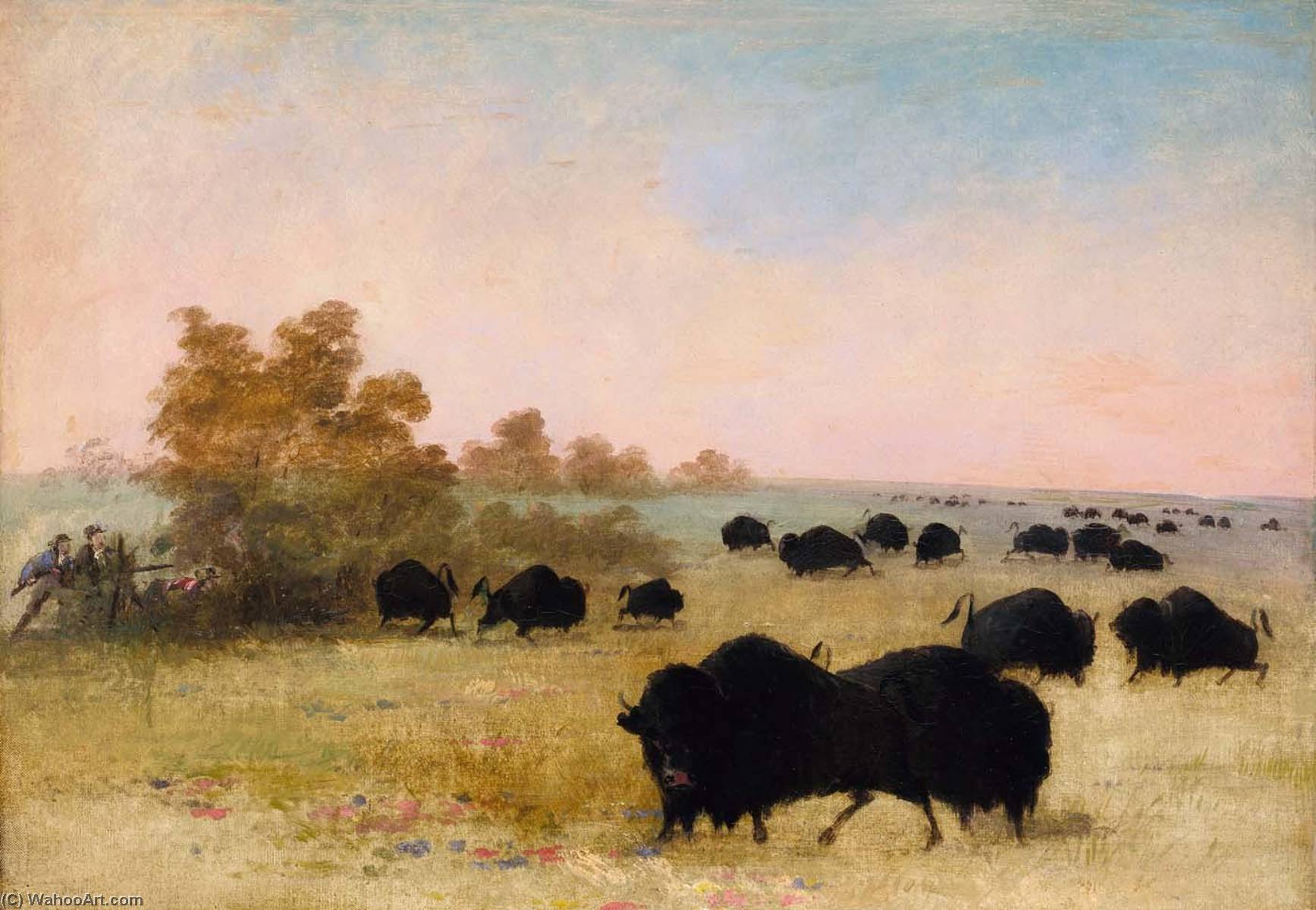 Catlin And Party Stalking Buffalo, Upper Missouri — George Catlin