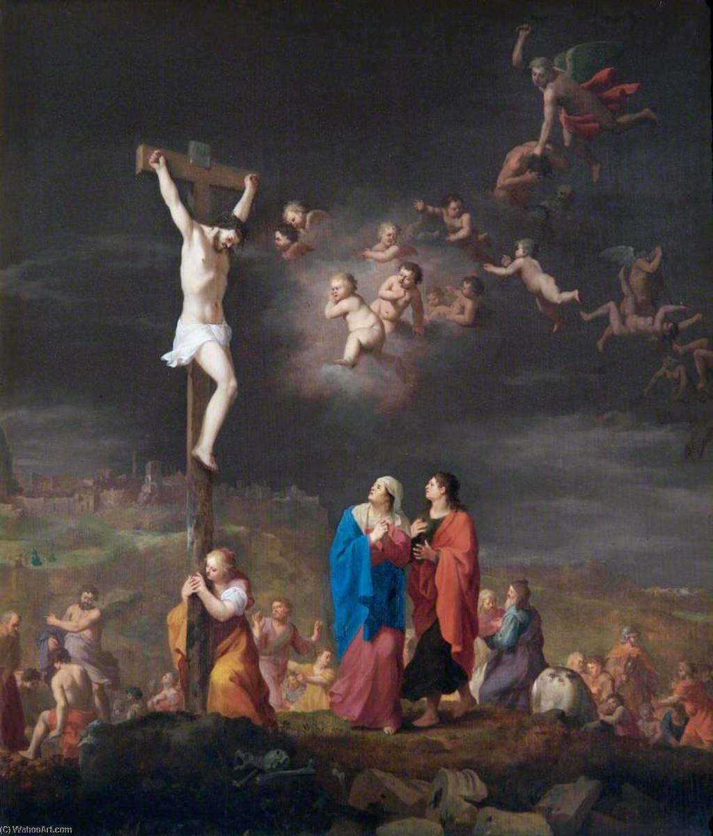 The Crucifixion, With The Fall Of The Rebel Angels — Cornelis Van Poelenburch