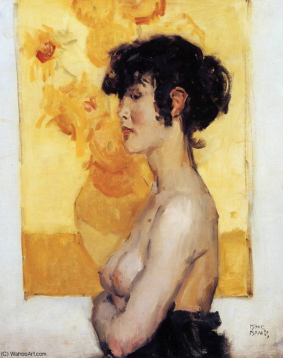 Woman In Front Of Van Goghs Sunflowers Sun — Isak Lazars Israels