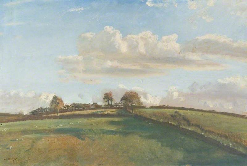 An Extensive Landscape With Sheep Grazing In The Fields — Sir Alfred James Munnings