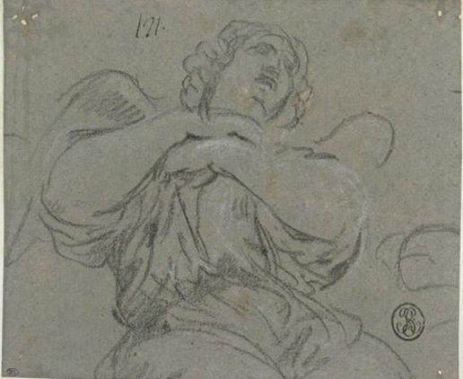 Angel Seen From Below, Sitting With Arms Crossed — Pietro Da Cortona