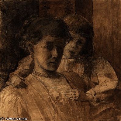 Anna And Caro. Drawing For Woman And Little Child — Julian Alden Weir