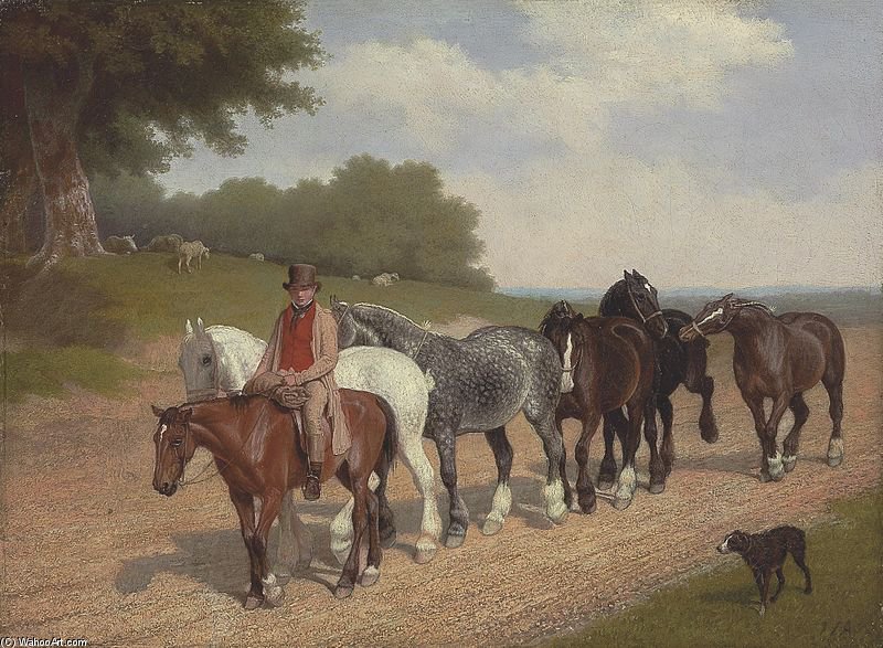 A Groom With A String Of Carthorses And A Dog, On A Country Road — Jacques Laurent Agasse